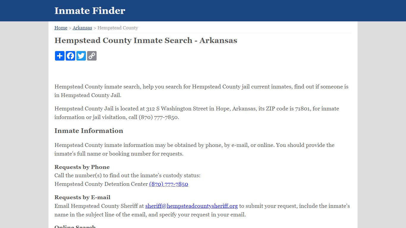 Hempstead County Inmate Search - Arkansas