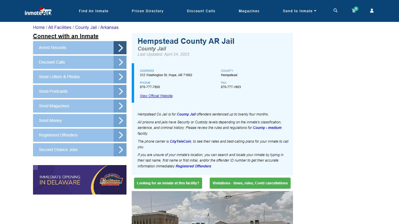 Hempstead County AR Jail - Inmate Locator - Hope, AR